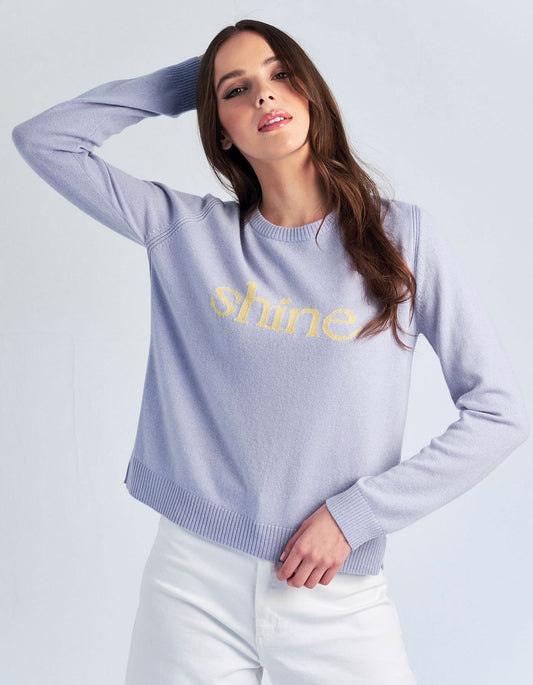 Malin darlin womens designer cashmere, a model in the studio wearing a Shine cashmere jumper.