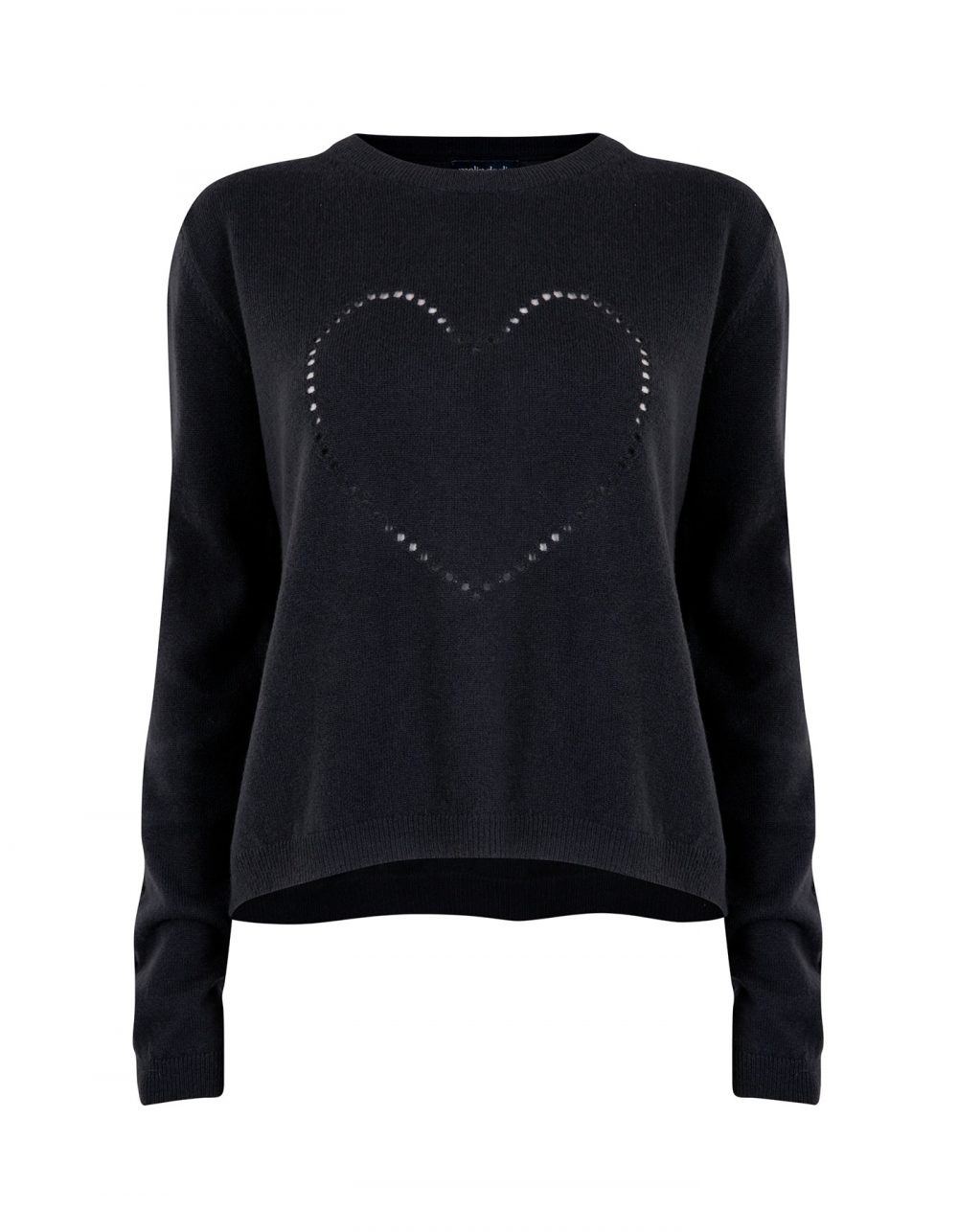 The black malin darlin Heart Holes cashmere jumper isolated on white.