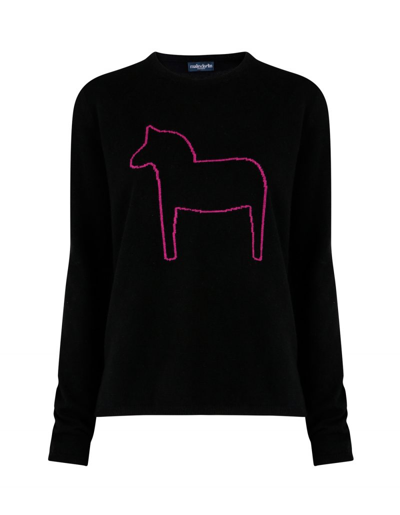 The black malin darling Pony cashmere jumper displayed flat against a plain background.