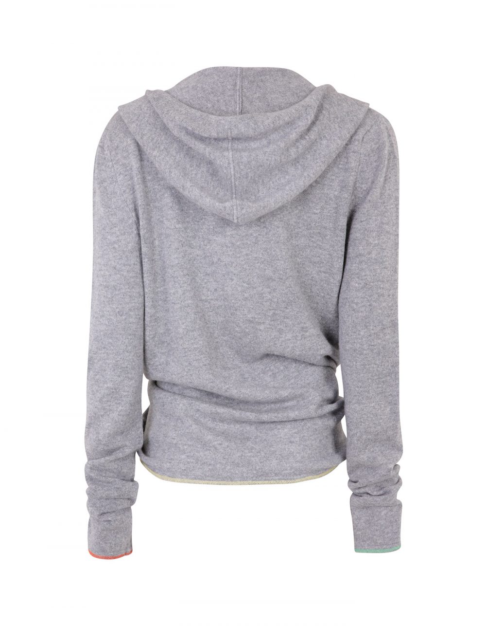 Back view of the malin darlin cashmere tie hoody isolated on white.