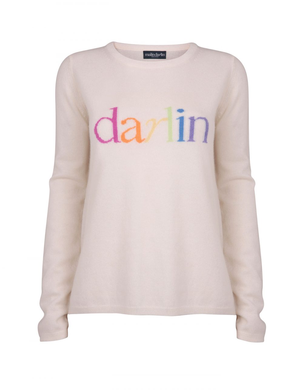 Image of darlin pastel cashmere knitwear, a signature style in malin darlin womens jumpers, against a white background.