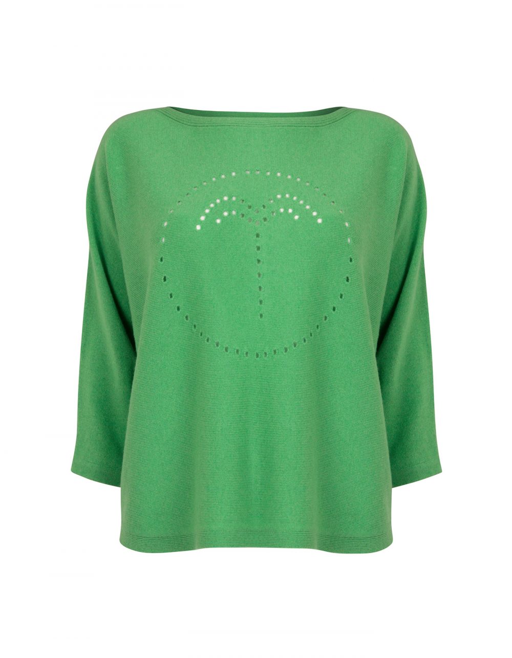 A palm jumper in pitch green, part of the malin darlin range of designer cashmere jumpers, on a white background.
