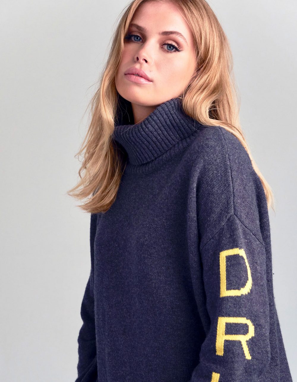 Studio shot for malin darlin womens jumpers, the signature DRLN oversized cashmere jumper.